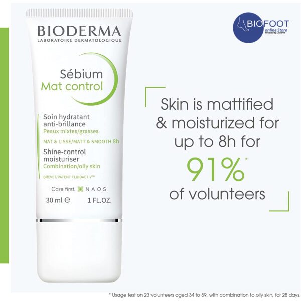 Bioderma Sebium Mat Control Shine-Control Mattifying Moisturiser for Combination to Oily Skin 30ml - Image 2