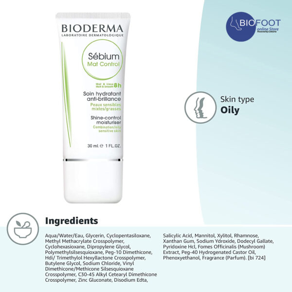 Bioderma Sebium Mat Control Shine-Control Mattifying Moisturiser for Combination to Oily Skin 30ml - Image 3