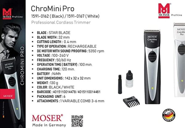Moser ChroMini Rechargeable Trimmer 1591-0162 - Image 4