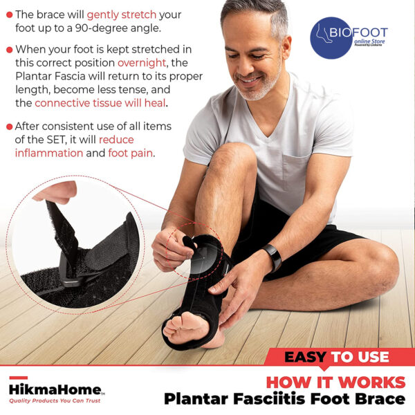 HikmaHome Plantar Fasciitis Night Splint Set - 9 PIECES Adjustable and Comfortable to Sleep Foot Brace for Women Men - Dorsal Posterior Boot, Ball, Arch Support, Wrap Bands, Compression Socks Sleeve, Insoles - Stretcher Device Relief for Heel, Ankle,Drop Foot - Image 6