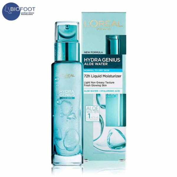 Loreal Paris Hydra Genius Aloe Water & Hyaluronic Acid 72H Liquid Moisturizer, Normal To Dry Skin, 70ml