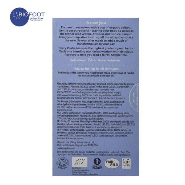 PUKKA Feel New 20*2G Organic 
A Clean Fusion of Aniseed , Fennel & cardamom - Image 3