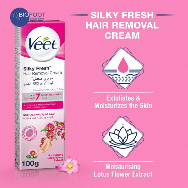 Veet Silk Fresh Hair Removal Cream Moisturising Lotus Flower Extra 100g - Image 2