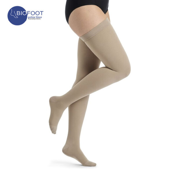 SIGVARIS Top Fine Select Compression Stockings CCL1 Thigh High Knobbed Grip Top, Open Toe Beige Color - Image 2