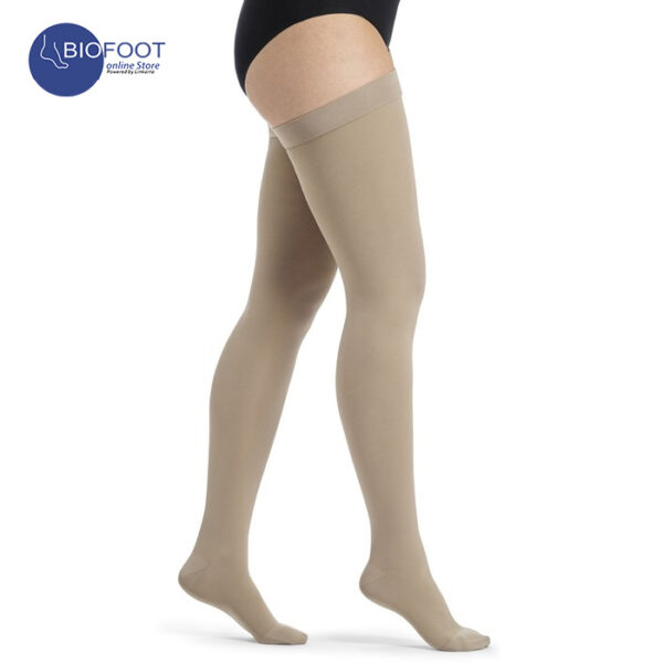 SIGVARIS Top Fine Select Compression Stockings CCL1 Thigh High Knobbed Grip Top, Open Toe Beige Color