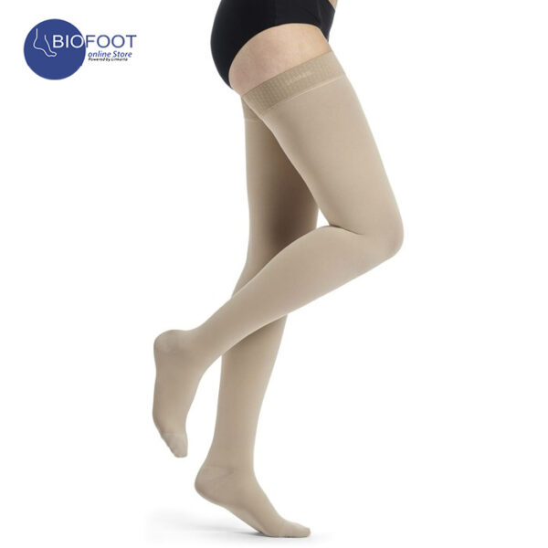 SIGVARIS Top Fine Select Compression Stockings CCL1 Thigh High Knobbed Grip Top, Open Toe Beige Color - Image 3