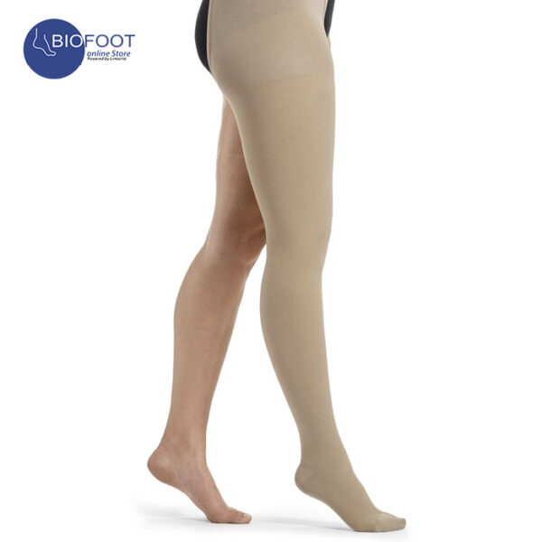 SIGVARIS Essential Classical CCL2 AG Stockings Thigh High Knop Grip Top, Open Toe Caramel Color - Image 4