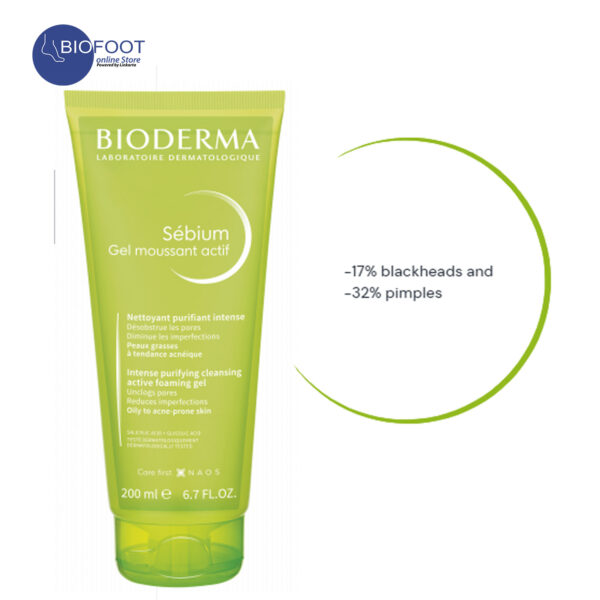 Bioderma Sebium Gel Moussant Actif intense Purifying Cleansing Active Foaming Gel 200ml - Image 2