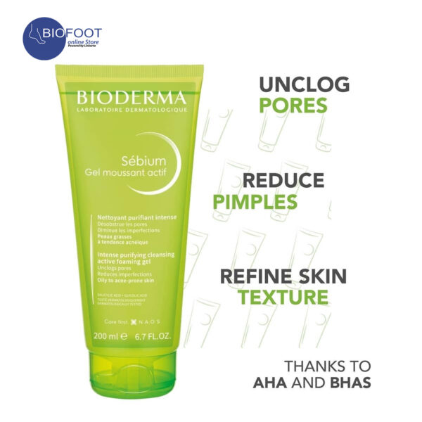Bioderma Sebium Gel Moussant Actif intense Purifying Cleansing Active Foaming Gel 200ml