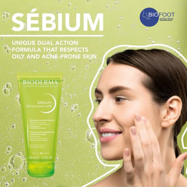 Bioderma Sebium Gel Moussant Actif intense Purifying Cleansing Active Foaming Gel 200ml - Image 4