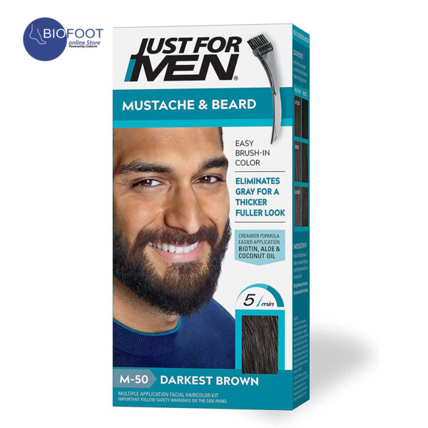 Just For Men Mustache & Beard, Beard Coloring for Gray Hair with Brush Included Darkest Brown M-50