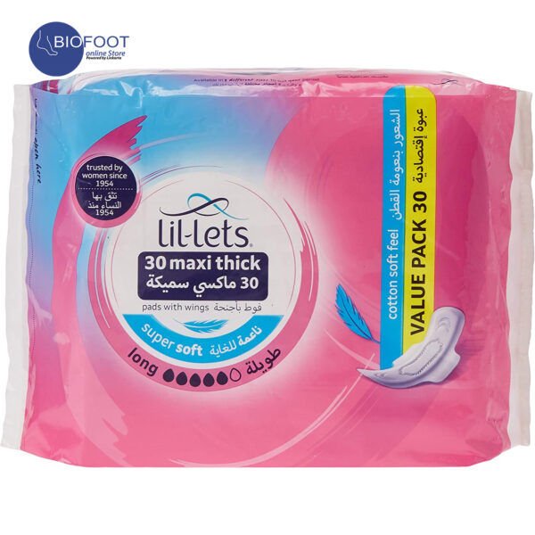 Lil-Lets 30Maxi Thick Pads with Wings Super Soft Long Cototn 30pcs