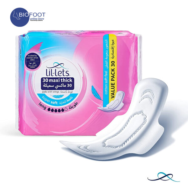 Lil-Lets 30Maxi Thick Pads with Wings Super Soft Long Cototn 30pcs - Image 2