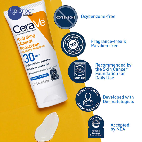 CeraVe Hydrating Mineral Sunscreen SPF30 Face 75ml - Image 2