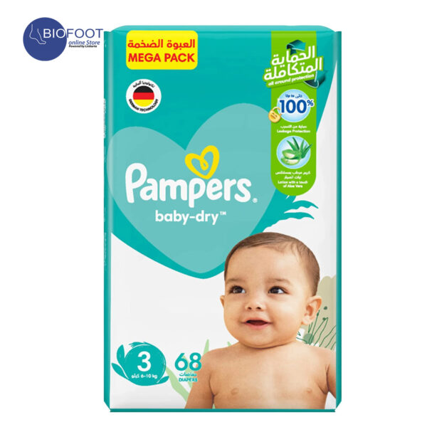Pampers Baby-Dry Diapers with Aloe Vera Lotion and Leakage Protection, Size 3, 6-10 kg, 68 Diapers