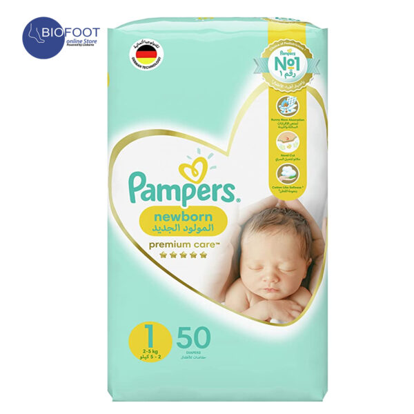 Pampers Premium Diapers Size 1, Newborn 2-5kg 50's