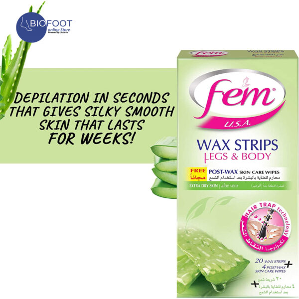 FEM U.S.A. Salon Perfect Aloe Vera Wax Strips for Leg & Body 20strips - Image 3