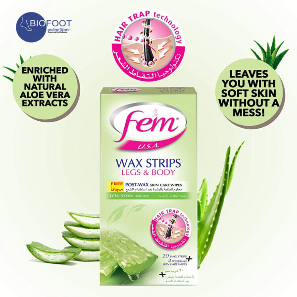 FEM U.S.A. Salon Perfect Aloe Vera Wax Strips for Leg & Body 20strips - Image 4