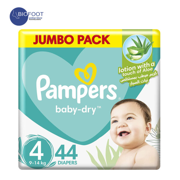 Pampers Baby-Dry Diapers with Aloe Vera Lotion Size 4, 9-14 kg, 44 Diapers