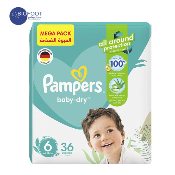 Pampers Baby-Dry Diapers with Aloe Vera Lotion Size 6, 13+ kg, 36 Diapers
