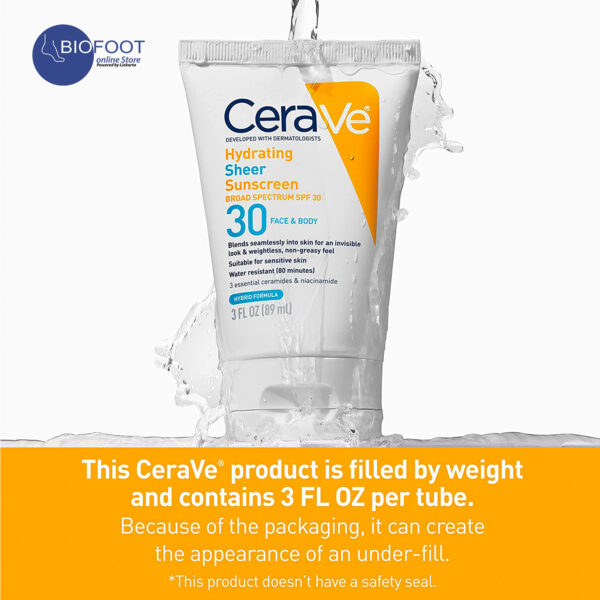 CeraVe Hydrating Sheer Sunscreen 30 for Face & Body 89ml - Image 3