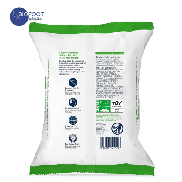 Cerave Hydrating Makeup Removing Plant-Based Wipes 25pcs - Image 2