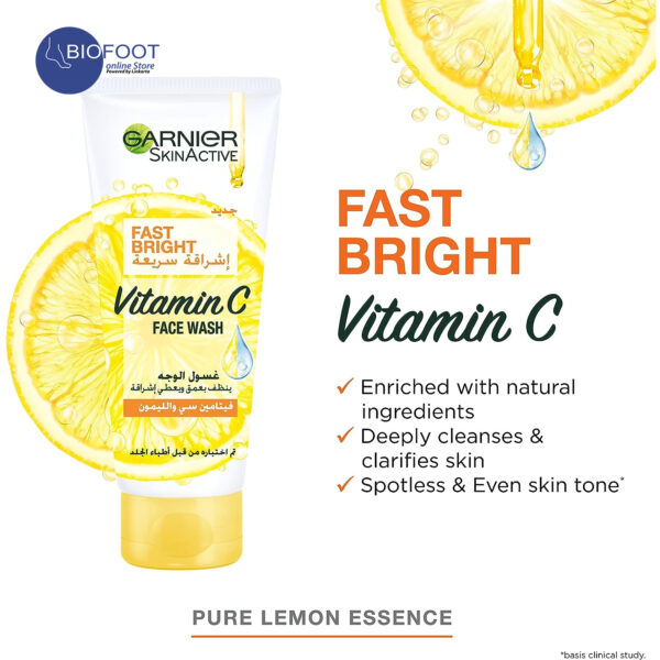 Garnier Fast Bright Vitamin C Face Wash 100ml - Image 3