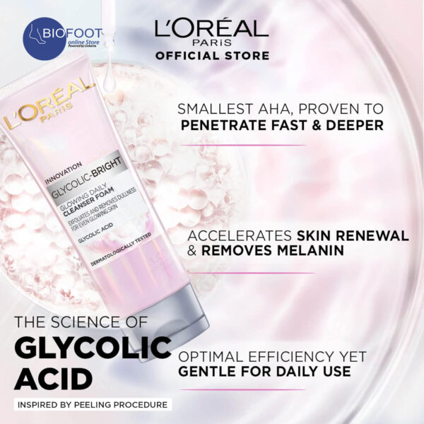 Loreal Glycolic Bright Glowing Daily Cleanser Foam with Salicylic Acid 100ml - Image 3
