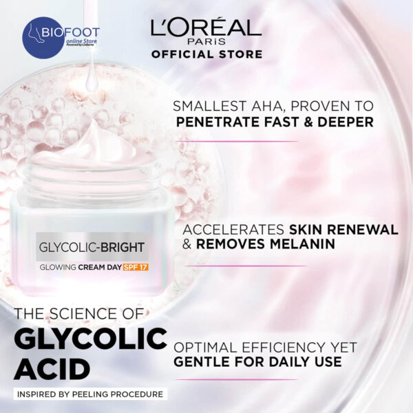 Loreal Glycolic Bright Glowing Day Cream SPF17 50ml - Image 6