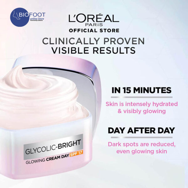 Loreal Glycolic Bright Glowing Day Cream SPF17 50ml - Image 4
