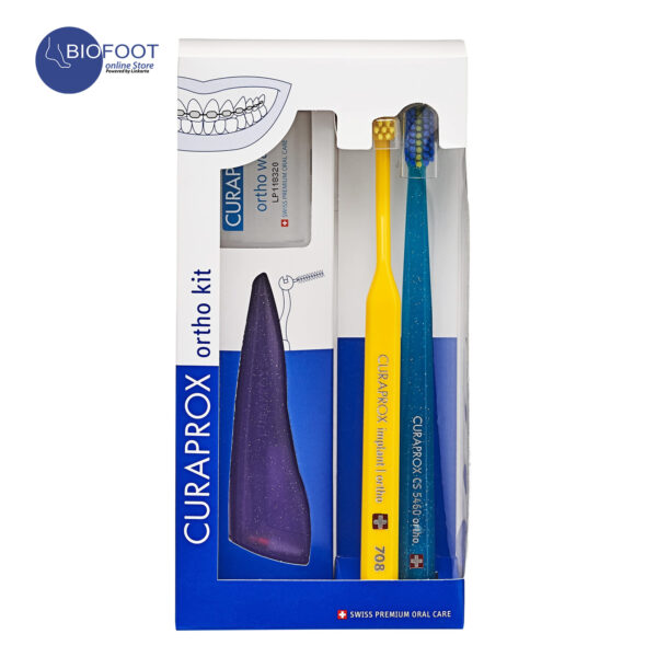 Curaprox Ortho Kit Toothbrus CS orthoSoft, Ortho Pocket Set with Interdental Brushes, Ortho Brush CS708 and Ortho Wax