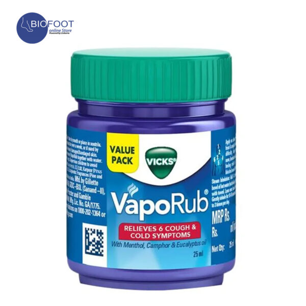 Vicks Vapo Rub With Menthol, Camphor & Eucalyptus Oil Relieves Cold & Cough, Clears Blocked Nose, 25ml