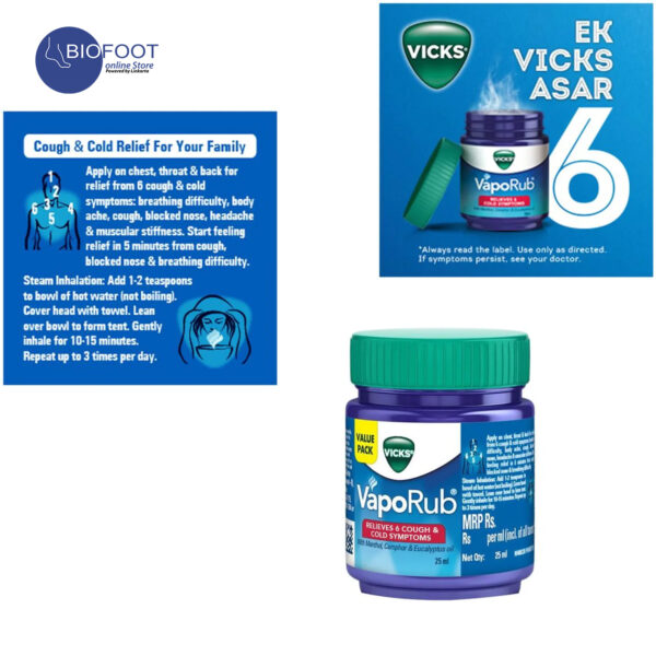 Vicks Vapo Rub With Menthol, Camphor & Eucalyptus Oil Relieves Cold & Cough, Clears Blocked Nose, 25ml - Image 3