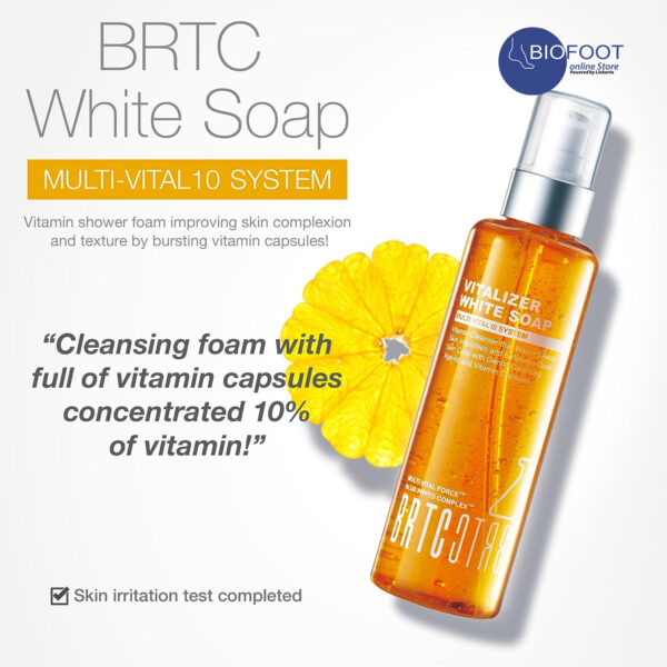 BRTC Vitalizer White Soap, Vitamin Cleanser That Washes Away Skin Impurities and Exfoliates Dead Skin Cells With Vitamin Capsules - 200 mL - Image 3