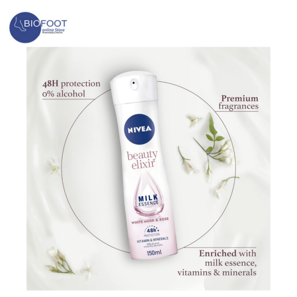 NIVEA Beauty Elixir Milk Essence white Musk & Rose 48H 150ml - Image 3
