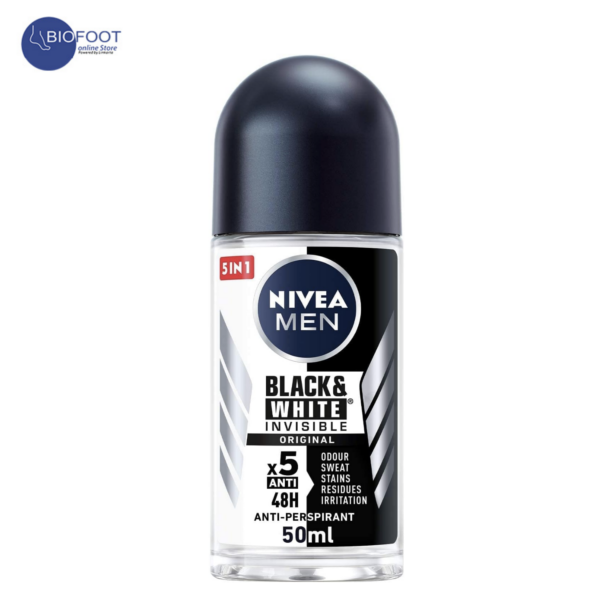 NIVEA MEN Antiperspirant Roll-on for Men, Black & White Invisible Protection Original , 50ml