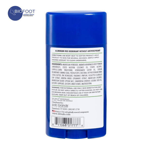 Dr Teal's Aluminum Free Deodorant Magnesium Eucalyptus 75g - Image 2