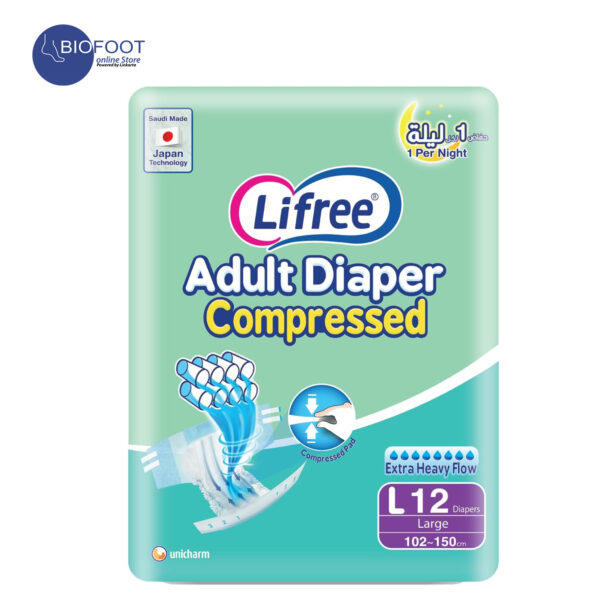 Lifree Adult Diaper Compressed Extra Heavy Flow 102-150cm Size Large 12pcs