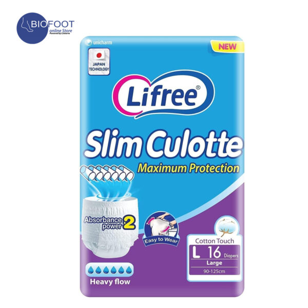 Lifree Slim Culotte Maximum Protection Heavy Flow Cotton Touch 90-125cm Size Large 16pcs