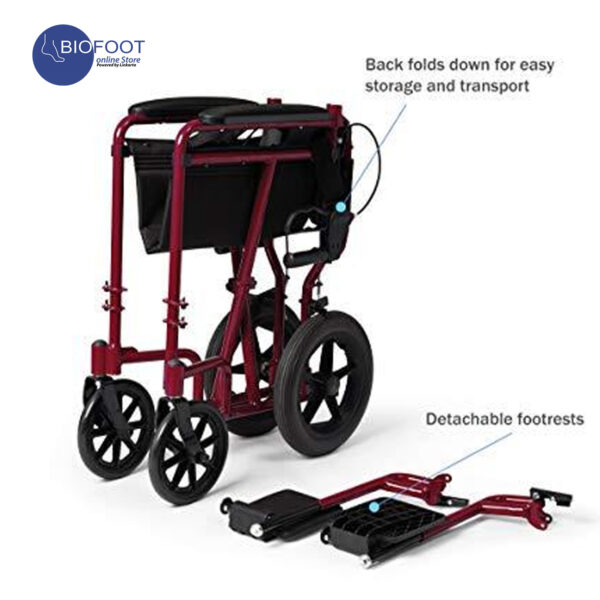 TK Lightweight Transport Wheelchair with Handbrakes, Folding Transport Chair for Adults Black - Image 2