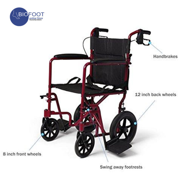 TK Lightweight Transport Wheelchair with Handbrakes, Folding Transport Chair for Adults Black - Image 4