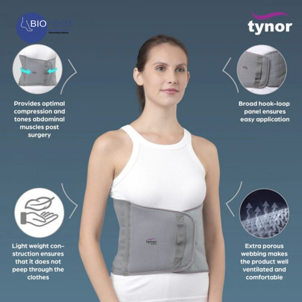 Tynor Abdominal Support 9"/23cm, Grey - Image 2