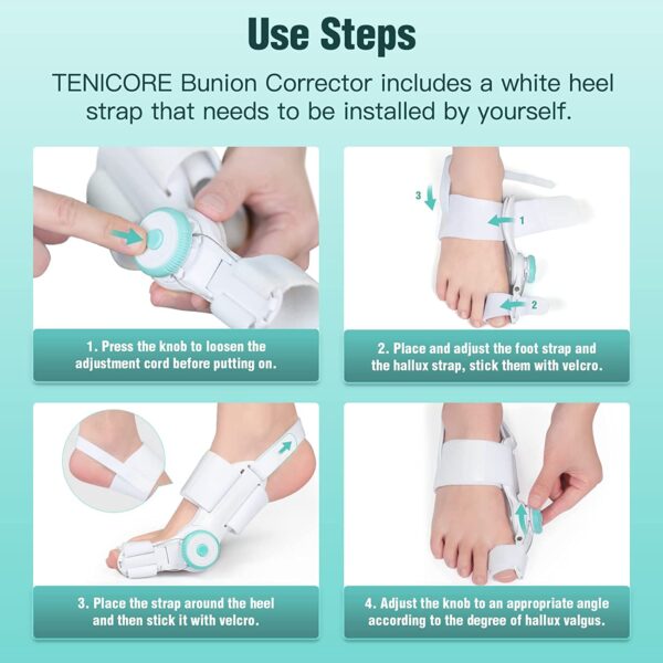 TechLove TENICORE Bunion Corrector for Women and Men Big Toe, Adjustable Knob Bunion Splint for Bunion Relief, Orthopedic Toe Straightener with Anti-slip Heel Strap, Suitable for Left and Right Feet (1PC) - X3Q – WM - Image 3