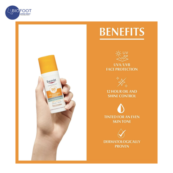 Eucerin Oil Control Tinted Dry Touch Sun Gel - Cream Medium 50ml - Image 4