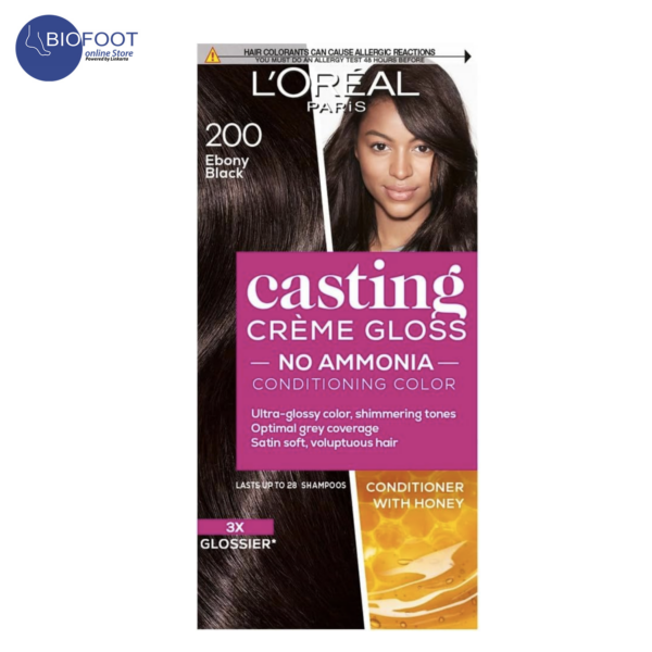 L'Oreal Paris Casting Crème Gloss 200 Deep Black Pack 3X  Colorant Creme 48ml, Developer Creme 72ml, Conditionern with Honey 60ml