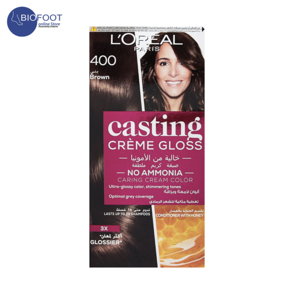 L'Oreal Paris Casting Crème Gloss 400 Brown Pack 3X
Colorant Creme 48ml, Developer Creme 72ml, Conditionern with Honey 60ml - Image 5