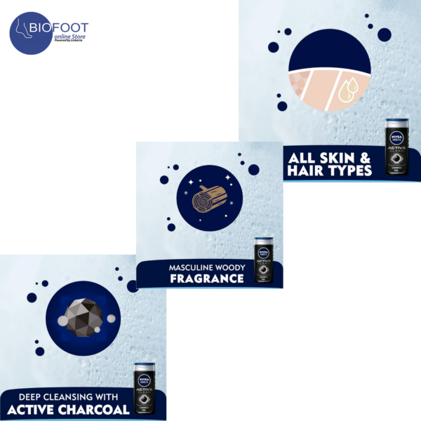 Nivea Men Active Clean Shower Gel 3in1 250ml - Image 4