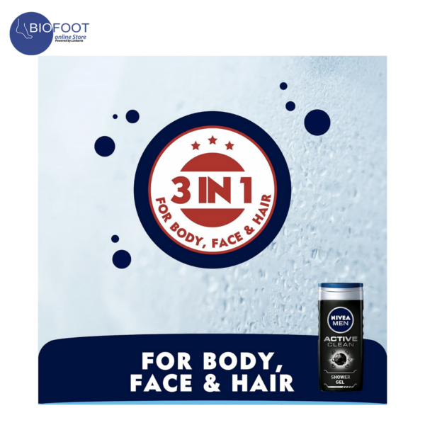 Nivea Men Active Clean Shower Gel 3in1 250ml - Image 3