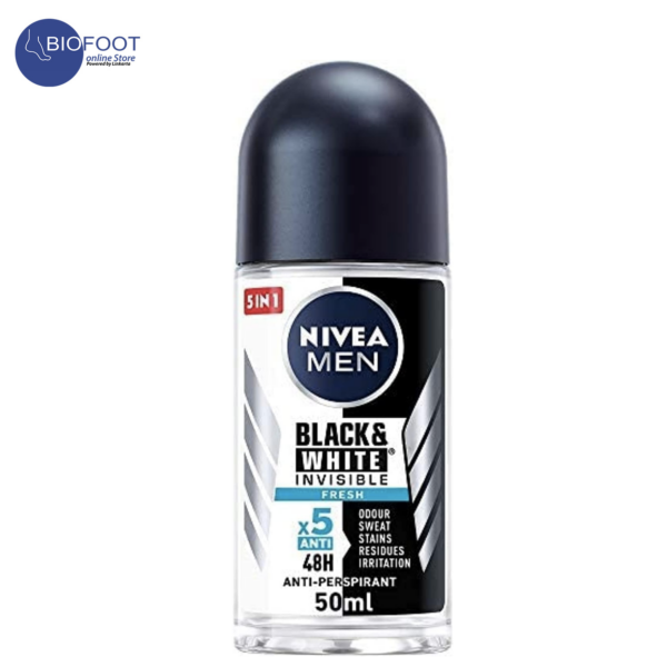 NIVEA MEN Antiperspirant Roll-on for Men, Black & White Invisible Protection Fresh, 50ml