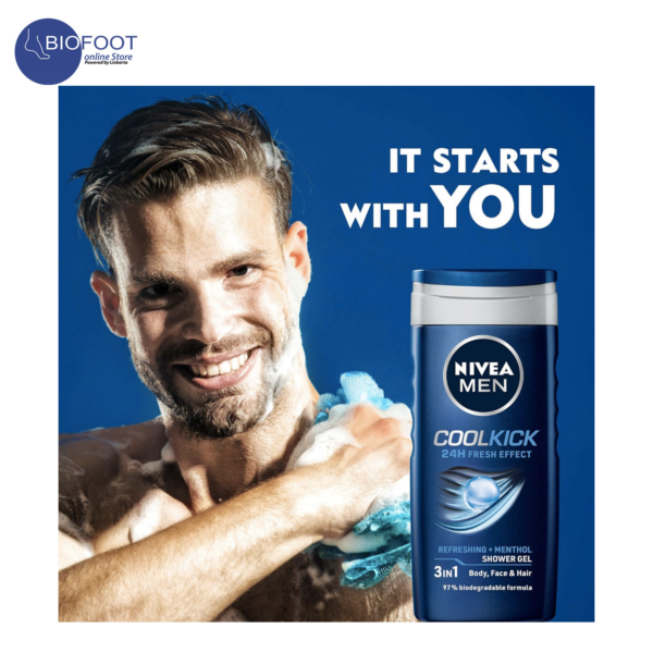 Nivea Men Cool Kick 24H fresh Effect Shower Gel 3in1 250ml - Image 4